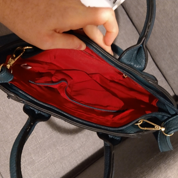 Faux leather buckle front crossbody satchel bag teal - Picture 4 of 4